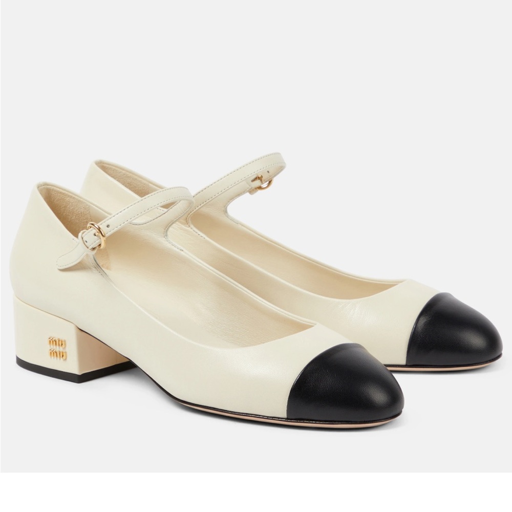 Miu Miu Cream and Black Mary Jane Heels